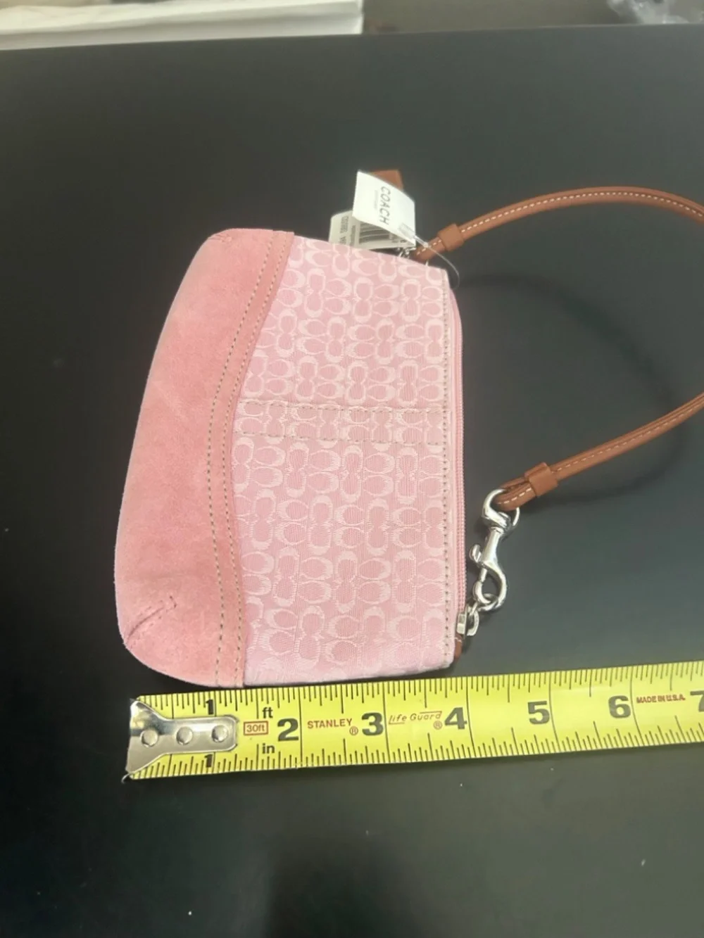Coach Blush / Saddle Pink/Tan Suede Jacquard Canvas Wristlet. Vintage.NWT